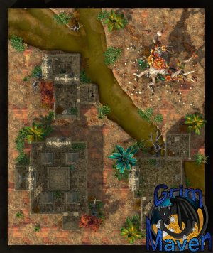 "Fey Temple" (27x32) an ancient ruin, a ritual tree. Something buried beneath? Or a trap waiting to be triggered?