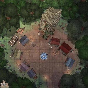 Market Day at the Ruined Temple [27x27]