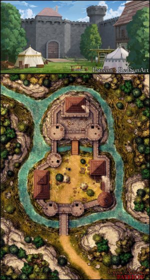 Highwater Stronghold 40x55 battle map (interiors) & scene (Cropox Battlemaps & Red Sun Art)
