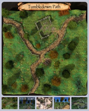 TUMBLEDOWN PATH (32x32) - I'm half-expecting Postman Pat's little red van to drive down the road. (Free day & night maps plus 1000+ more freebies!)