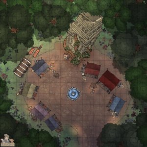 Market Day at the Ruined Temple [27x27]