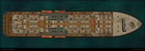 a day on the cruise ship - multi level map (deck -1 to deck 3 as abandoned variant & deck 4 to 7 + roof as modern variant) + floorplan handouts [99x35]