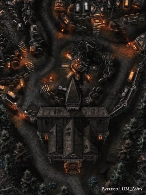 Church of Barovia & Graveyard Battlemap | DM Andy Maps | 30x40 | Exterior, Interior, Underground