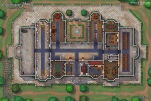 Commodore Hall - Governor's Mansion - 60x40 - 4 Level Dungeon Map - Drawn in PS and Procreate