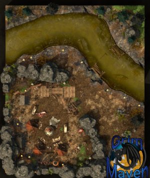 "Goblin Camp"(27x32) crude walls, stolen supplies and lots of hiding points! Abandoned or armed? Either way, good luck!