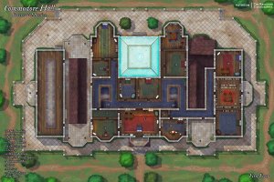 Commodore Hall - Governor's Mansion - 60x40 - 4 Level Dungeon Map - Drawn in PS and Procreate