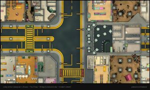 Just wanted to share are all free map releases I made for my cyberpunk-y streets content pack: Slums & construction [aband.], Bridge & Garage [modern] [48x29] + Night market [60x48, modern] & Casino [70x62, modern] & Corporate Plaza [60x77, modern] in the