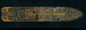 a day on the cruise ship - multi level map (deck -1 to deck 3 as abandoned variant & deck 4 to 7 + roof as modern variant) + floorplan handouts [99x35]