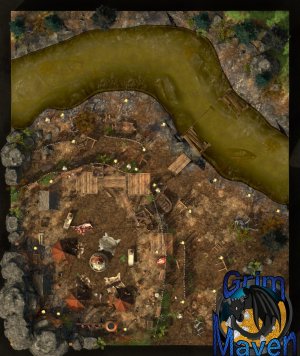 "Goblin Camp"(27x32) crude walls, stolen supplies and lots of hiding points! Abandoned or armed? Either way, good luck!