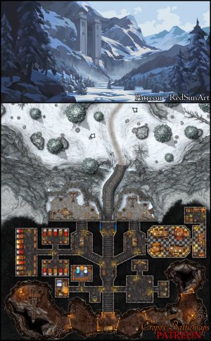Mountain Mine Fort 40x50 battle map - Winter Version