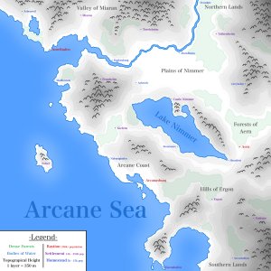 Kingdom of Arcana (roughly 150km by 150km size)
