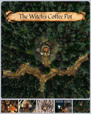 There was an old crone who lived in a pot. Was she all that she seemed? I think maybe not. [Witch's Coffee Pot (35x35), free day & night maps plus hundreds more free!]