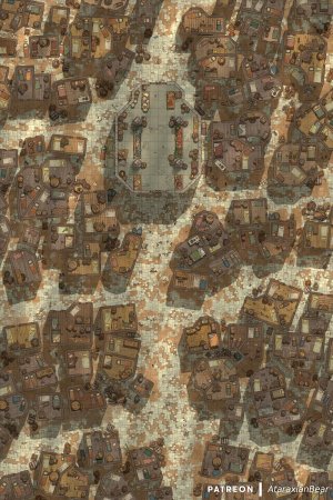 A slum and nightly riots with barricades [40x60]