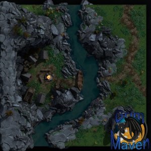 "Sheltered camp"(32x32) does the rock protect you or your quarry? Either way approach wisely!