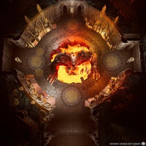 Fire Temple Oracle | [Animated Battlemap] [28x28] [100px per Square] [Gridless] [3D Rendered] [OC] | Beneos Battlemaps
