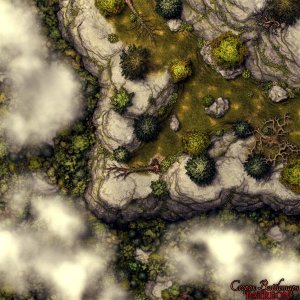 Skyreach Cliff 30x30 Battle Map and Scene - Cropox Battlemaps & Red Sun Art