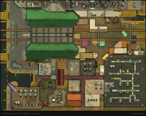 Let's stock up on some gear - The nightmarket's finally in the neighbourhood! > a day at the Cyberpunk-y Streets: The Grey market Street & Highline Station [60x48, modern with active night market variant]
