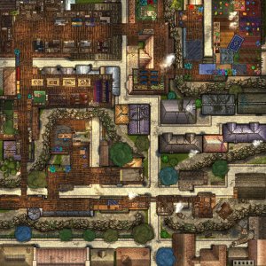 [OC] The Hanging Quarter - 50x50 City District Battlemap (Roll20 Ready) - Grid & Gridless