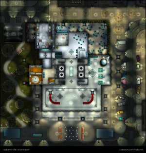 a day at the skyscraper – a multilevel battlemap over 7 unique floors [45x47] [nighttime with blurry background variants]