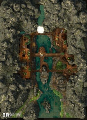 Jadevale [70x50] - hidden village at the end of canyon