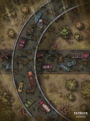Abandoned Highway [battlemap] from Angela Maps - What apocalyptic event left this highway abandoned? 6 versions! [animated] [art]