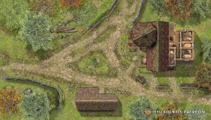 [OC] The Lucky Toss Inn – A crossroads tavern where the barkeep flips a coin to determine your dinner (and your room number). [35x20]