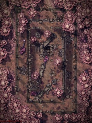 Cherry Blossom Forest Temple Ruins [30x40] [Battle Map] [OC] [Art]