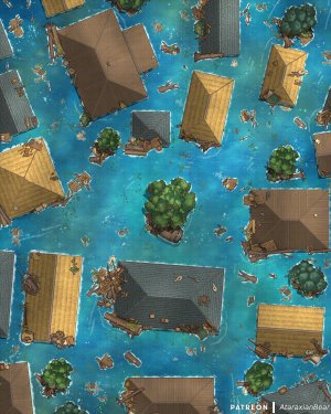 A flood inundates the region: Five matching battle maps