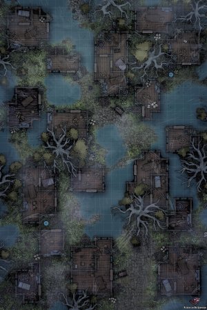 Flooded Abandoned Village Battle Map 26x39