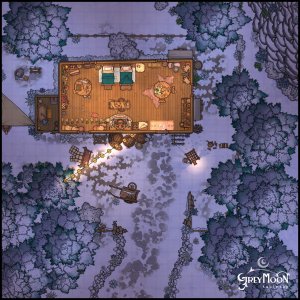 A Hunter's Cabin out in the Winter Woods [25x25]