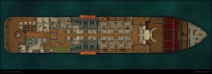 a day on the cruise ship - multi level map (deck -1 to deck 3 as abandoned variant & deck 4 to 7 + roof as modern variant) + floorplan handouts [99x35]