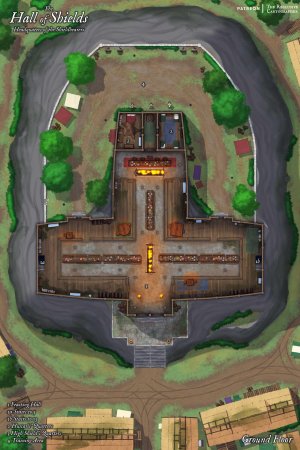 The Hall of Shields - Dungeon Map - 40x60 - RC - 3 Levels - Drawn in Procreate and Photoshop