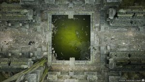 Temple Ruins in the Jungle | [Animated Battlemap] [32x18] [120px per Square] [Gridless] [3D Rendered] [OC] | Beneos Battlemaps