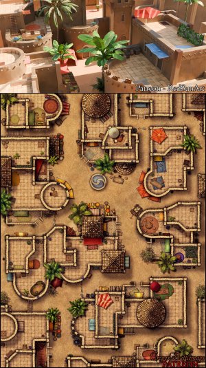 The Sandstone District 30x40 battle map and scene - Cropox Battlemaps & Red Sun Art