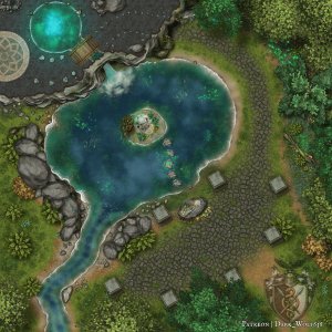 [OC] [Map] Shrine of the Peaceful Waters – A serene 40x40 Battlemap [2K]