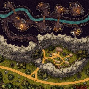 Cavern Watchcamp 40x40 battle map and scene - Cropox Battlemaps & Red Sun Art