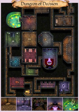 The dungeon leads to five chests. Choose wisely. - DUNGEON OF DECISION (39x49, free light & dark maps + hundreds more!)