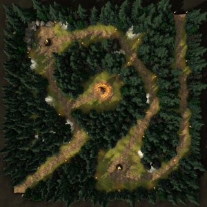 [Free Map] Whispering Pines Maze — Daytime Gridless Forest Battlemap