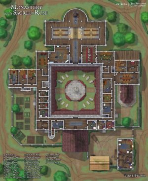 The Monastery of the Sacred Rose - 49x60 - 4 Level Battlemap - RC
