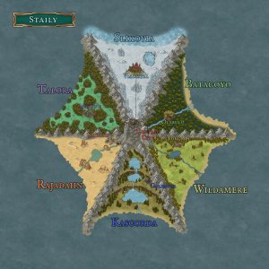 New map for a Monster Hunter inspired campaign. The island nation of Staily.