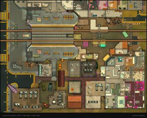 Just wanted to share are all free map releases I made for my cyberpunk-y streets content pack: Slums & construction [aband.], Bridge & Garage [modern] [48x29] + Night market [60x48, modern] & Casino [70x62, modern] & Corporate Plaza [60x77, modern] in the