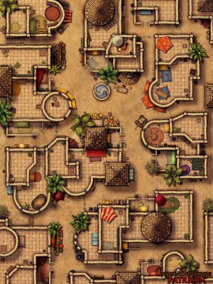 The Sandstone District 30x40 battle map and scene - Cropox Battlemaps & Red Sun Art