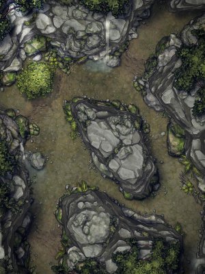 Rainy Lush Cavern Battlemap
