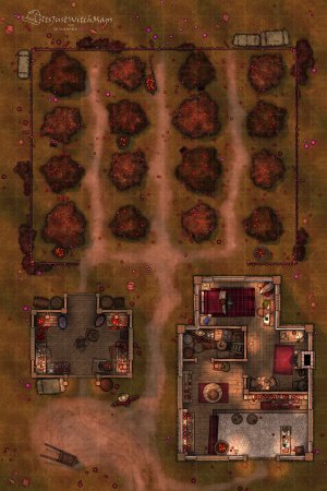 Free Apple Orchard Battlemap 20x30 Day/Night, Autumn, Basic, Horror Versions