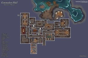 Commodore Hall - Governor's Mansion - 60x40 - 4 Level Dungeon Map - Drawn in PS and Procreate
