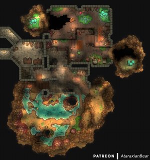 A Baldur's Gate map: Mermaid Tavern [35x48] and its cellar [49x52]