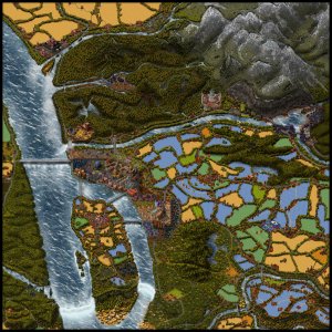 An extremely zoomed in section of a zoomed in section of my overall parchment world map. Converted to a regional map aesthetic to better show details.