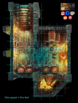 Wine and other treasures (RPg fantasy cellar battlemap grid+gridless)
