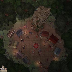 Market Day at the Ruined Temple [27x27]