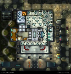 a day at the skyscraper – a multilevel battlemap over 7 unique floors [45x47] [nighttime with blurry background variants]